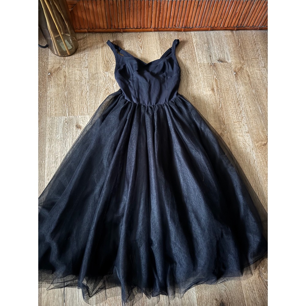 Free People Intimately Black Tulle Corset Midi Dress Sweetheart Neckline Size S - Picture 2 of 6